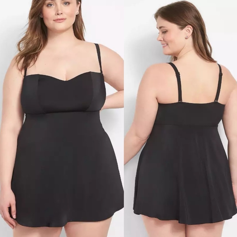 Swim by Cacique Black Wireless One Piece Lined Sleeveless Mini Swim Dress Sz 36
